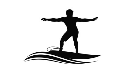 a man surfing a wave striking a pose against a white background silhouette © PAKE