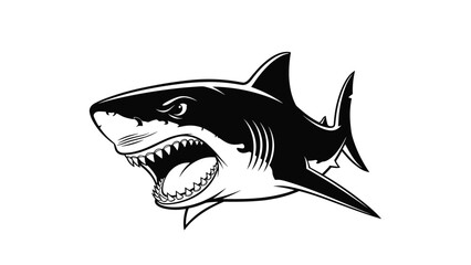 Naklejka premium Illustration of a great white shark with a fierce expression and sharp teeth isolated on a simple white background.