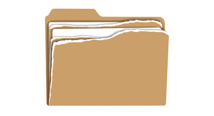 Brown folder with torn edges, isolated on white background, showcasing a layered paper effect
