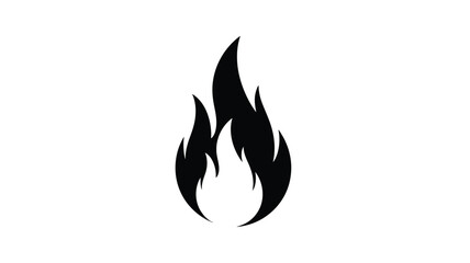 a striking black flame graphic against a clean white background silhouette