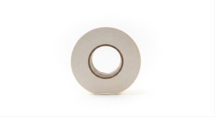 Roll of drywall tape isolated on a clean white background, showcasing its cylindrical shape and smooth texture, ideal for construction projects
