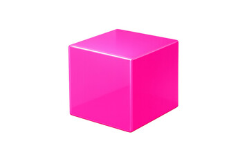 Fototapeta premium Pink 3d cube creating a shiny, glossy geometric shape with smooth plastic surface, isolated on transparent background