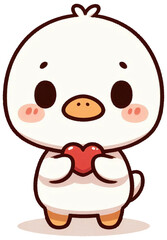 A blushing duck holding a small heart