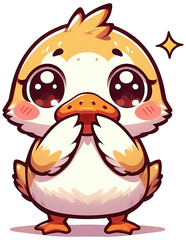 A cute cartoon duck with big, clear eyes and rosy cheeks, making a surprised face