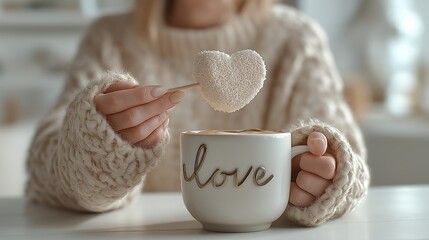 Cocoa with marshmallows and heart-shaped cookies. Valentine's Day, February 14th.