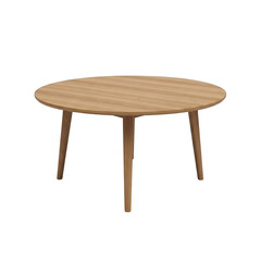 A wooden table with a round top and three legs