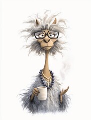 Obraz premium lama with cup of coffee
