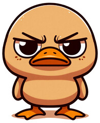 A duck frowning with narrowed eyes