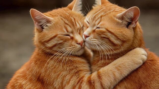 Two cats hugging each other 