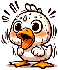 A duck frozen with a sweat drop expression