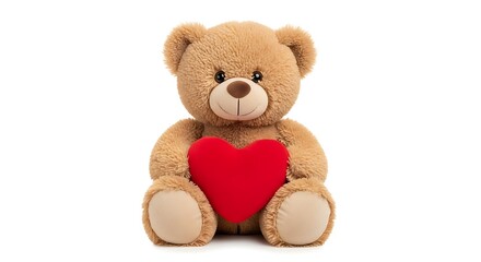 Obraz premium Brown teddy bear holding red heart, Valentine's Day icon, love symbol, gift or greeting card element, Isolated on transparent background, png