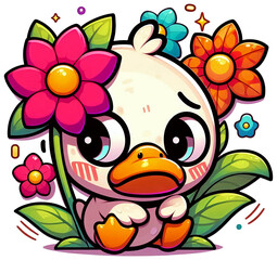 A duck peeking nervously from behind something