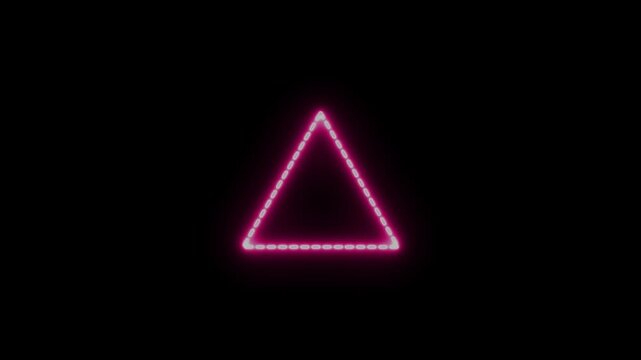 Neon glowing dot line tringle icon animation on black background. Triangle neon lights. 4k