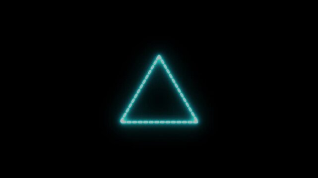 Neon glowing dot line tringle icon animation on black background. Triangle neon lights. 4k