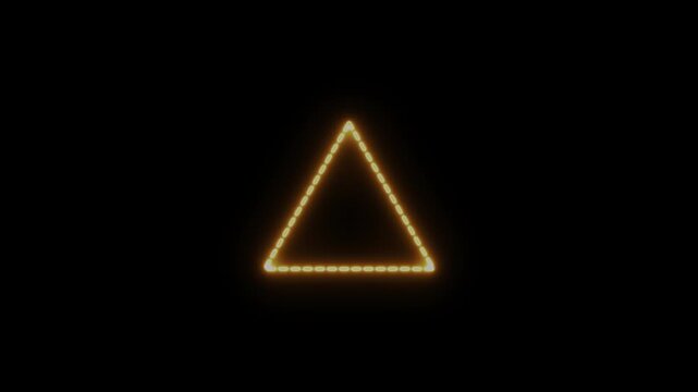 Neon glowing dot line tringle icon animation on black background. Triangle neon lights. 4k