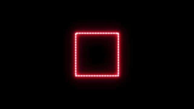 Neon glowing dot square rectangle picture frame icon animation border frame shape rotating display screen. luminous banner animation.