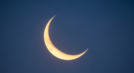Golden Crescent Moon Illuminates Dark Night Sky Vividly Detailed and Bright