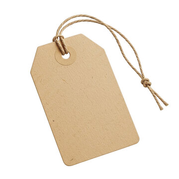 A plain kraft paper tag attached with a twine string for packaging or labeling purposes