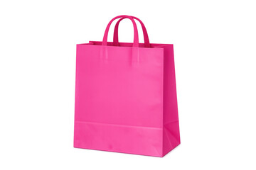Pink paper shopping bag with handles, representing retail, consumerism, and advertising, on a transparent background