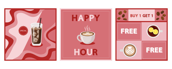 Coffee shop and cafe menu mockup template design flat style vector illustration. Poster and promotion drink concept