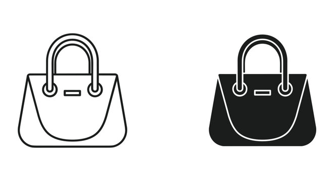 Minimalist handbag icon set black and white vector illustration isolated shopping fashion accessory