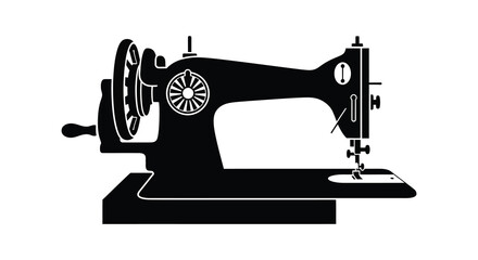 A vintage black silhouette of a classic treadle sewing machine showcasing its mechanical design and simplicity high quality