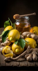 Honey Lemons Ginger Healthy Food Ingredients.