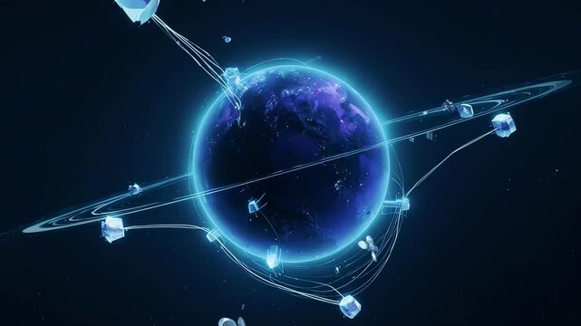 Abstract Space Technology Satellite Data Flow Animation Representing Global Communication, Orbital Networks, and Future Connectivity Concept Video