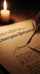 Emancipation Proclamation historic document candlelight.