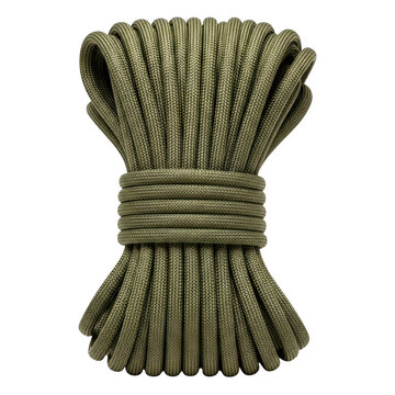 Bundle of olive green paracord isolated on transparent background