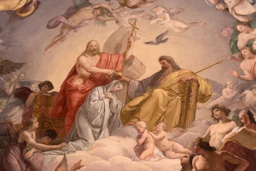 Fotobehang Jezus Christus NOVARA, ITALY - JANUARY 15, 2026: The central part of fresco of Coronation of Virgin Mary in the church Cattedrale di Santa Maria Assunta by Carlo Bazzi (1875 – 1947)  © Renáta Sedmáková