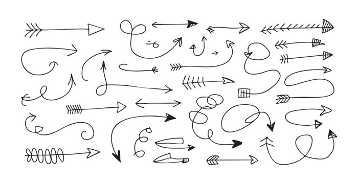 Decorative doodle arrow collection with various shapes and artistic swirls for creative projects