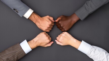 Obraz premium Company executives reveal belief and confidence through shared vibrant fist bump gesture