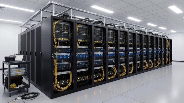Data Center Server Room with Multiple Racks.