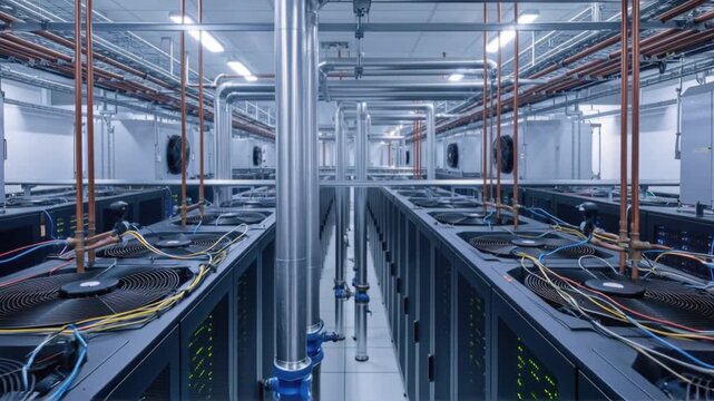 Cryptocurrency Mining Data Center Facility Interior.
