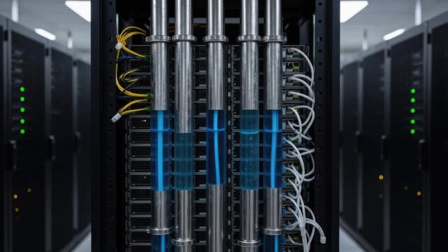 Server Room with Cables and Equipment.