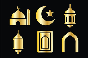 Obraz premium Mosque and Islamic Architecture Icon Set – Dome, Crescent Moon, and Religious Building EPS Vector. Ramadan, lunar calendar, spiritual faith, night worship, and Islamic cultural symbolism. mosque dome.