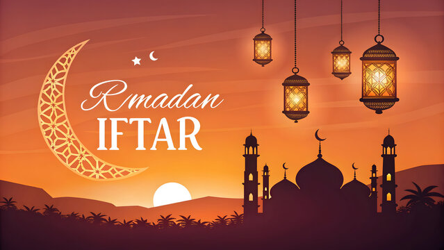 Ramadan Iftar Sunset Mosque Silhouette Islamic Background