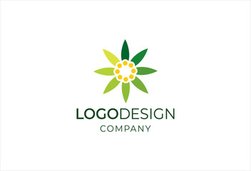 Abstract green and yellow floral logo design representing growth, nature, and community for a modern company brand identity