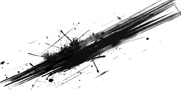 A dirty black ink splat with a grunge paint splatter texture creates an artistic liquid spray and vector stain element for an abstract brush stroke design