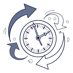 Clock with Circular Arrows Line Art Illustration for Time Cycles