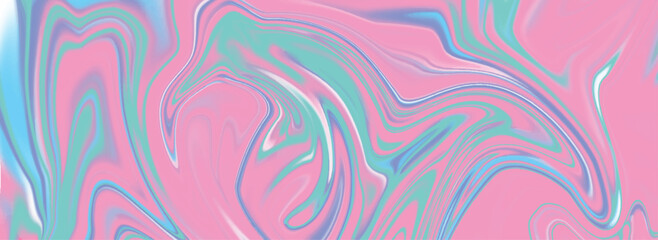 Pastel pink and teal liquid marble swirl texture with glossy fluid waves, abstract acrylic paint flow background for branding, wallpaper, packaging and modern digital design