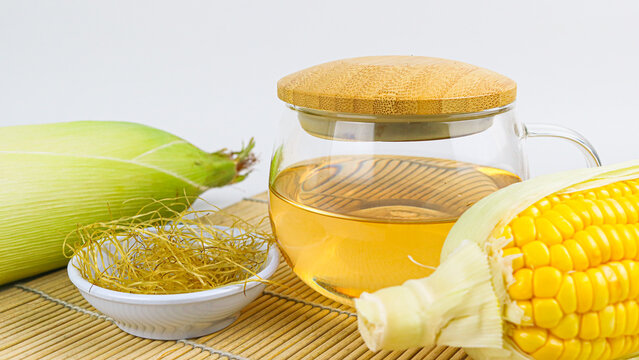 Corn hair boiled water on a glass. One of herbal traditional drink