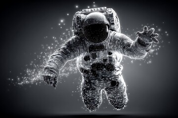 Astronaut in Space Suit Floating with Particles.