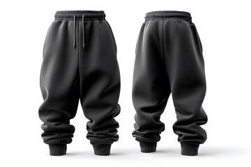 Black Sweatpants on White Background Studio Shot.