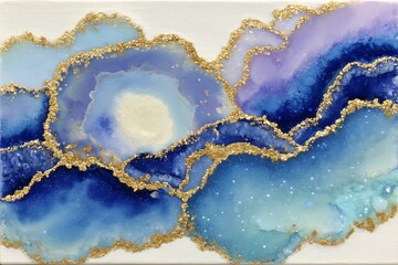 Blue Geode Art with Gold Edges.