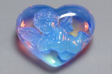 Blue Heart Shaped Glass Ornament with Angel.
