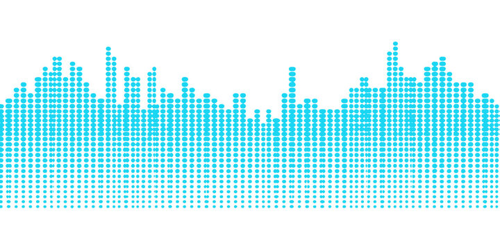 Abstract blue city skyline background featuring a 3d business growth chart and music equalizer bars as a vector finance report illustration