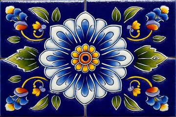 Colorful Ceramic Tile with Floral Pattern.