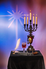 Still life with candlestick and other itema